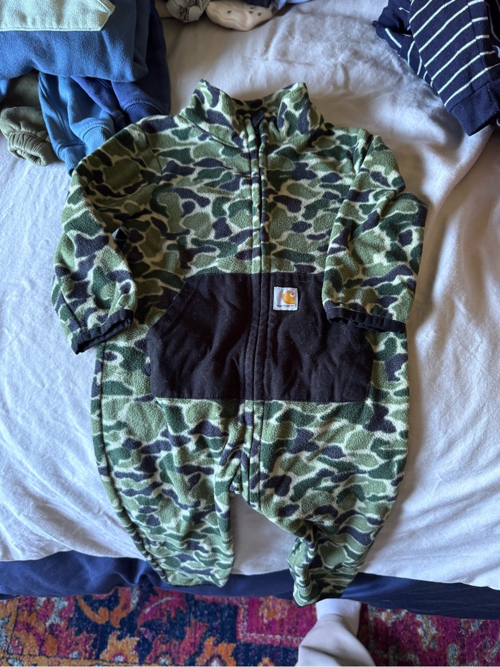 Carhartt Green Camo Fleece Footed One-Piece with Black Pocket